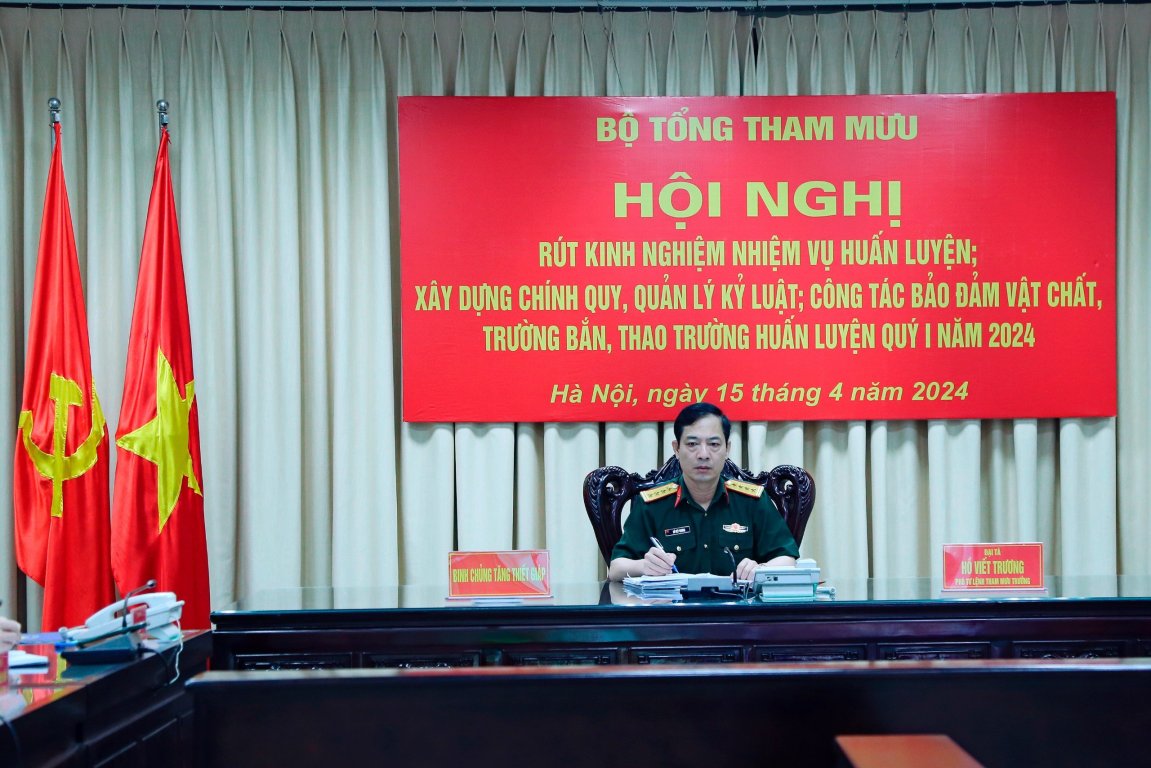 Tham gia Hội nghị  trực tuyến với Bộ tổng Tham mưu về  việc rút kinh nghiệm nhiệm vụ huấn luyện, xây dựng chính quy, quản lý kỷ luật; công tác bảo đảm vật chất, trường bắn, thao trường huấn luyện quý I năm 2024